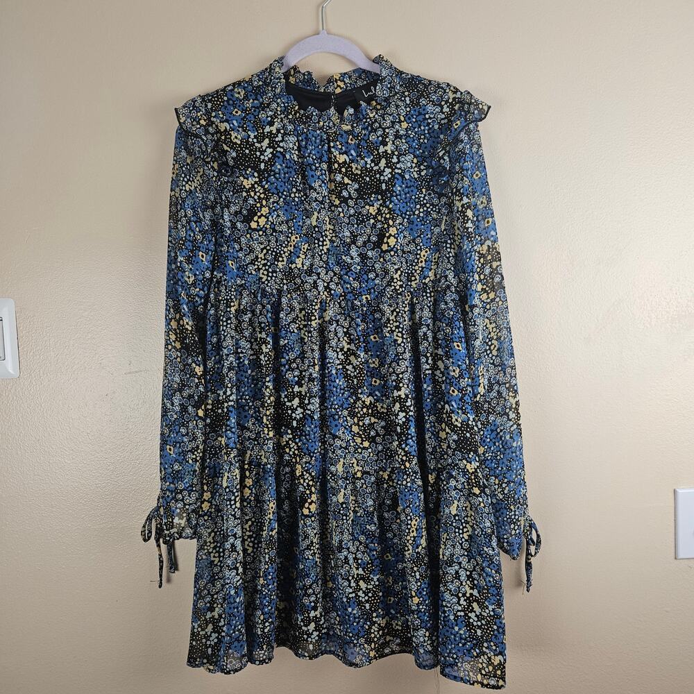 Lulus It's Dreamy‎ Blue Multi Floral Print Long Sleeve Babydoll Dress
Size XL